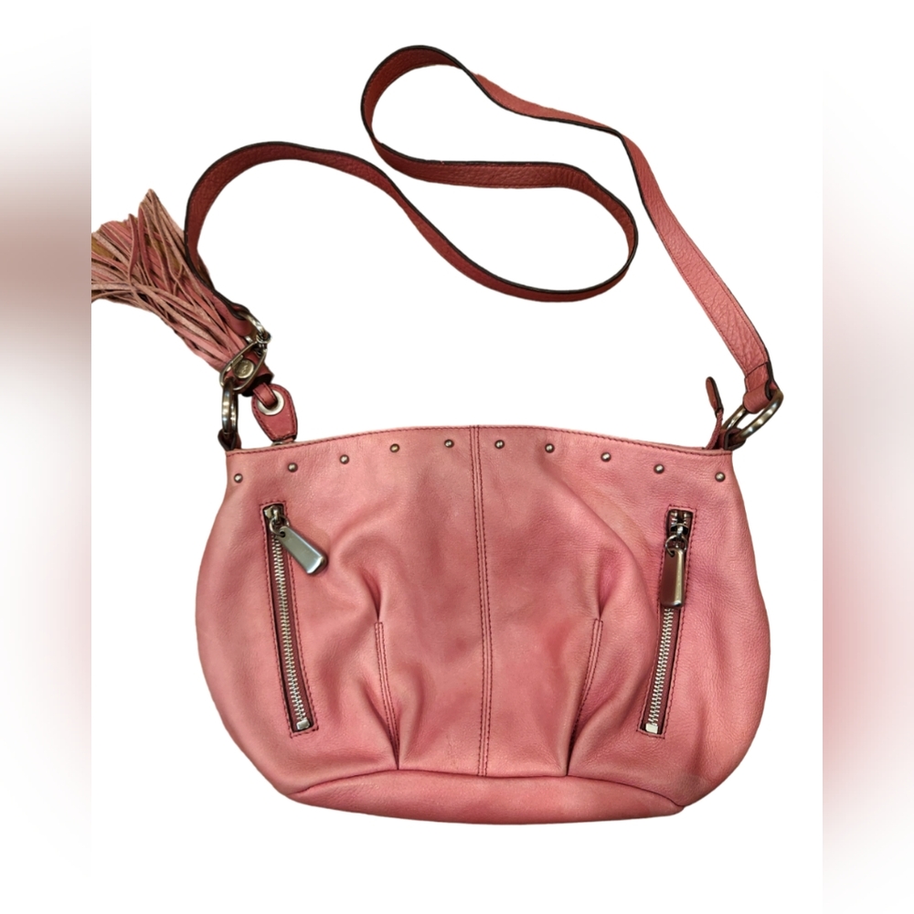 B. Makowsky Genuine Leather Shoulder Medium Handbag Purse Rose Pink Studded